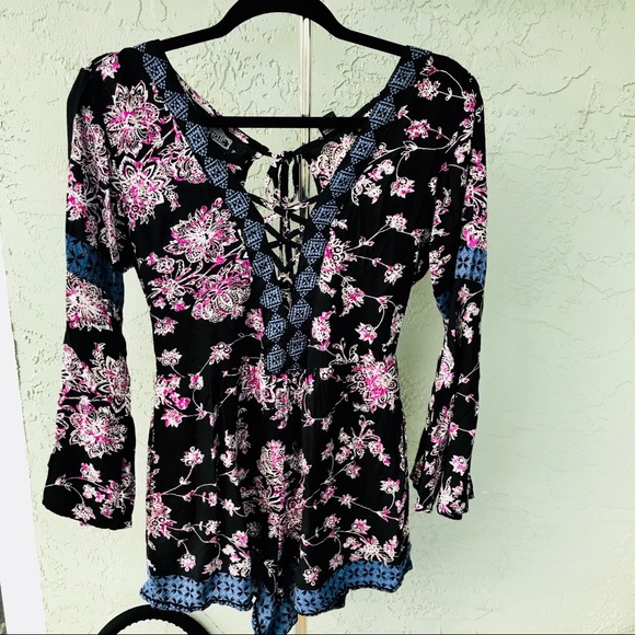 Angie Pants - CLEARANCE ANGIE • BOHEMIAN short sleeve romper M